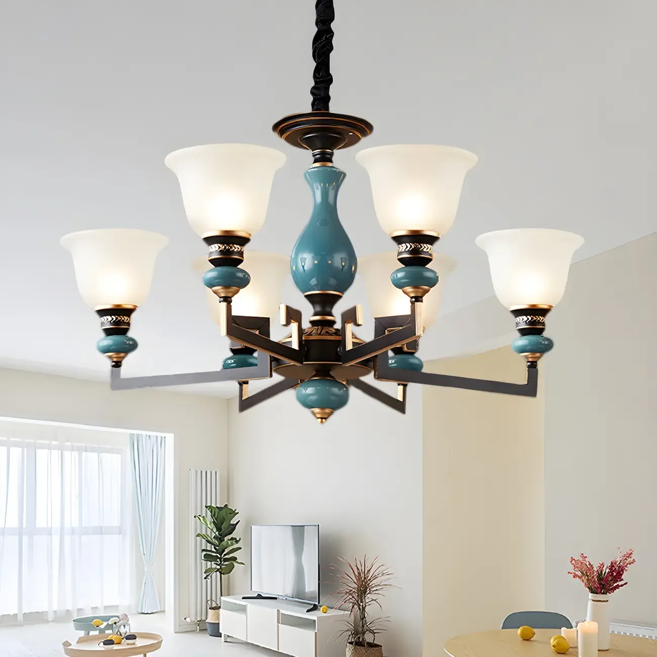 Black Ceramic Glass Geometric Chandelier Light