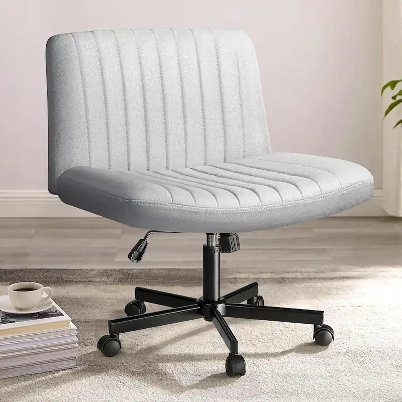 Criss Cross Chair Armless Office Desk Chair with Wheels,Fabric Padded Cross Legged Chair, Swivel Wide Seat Vanity Chair
