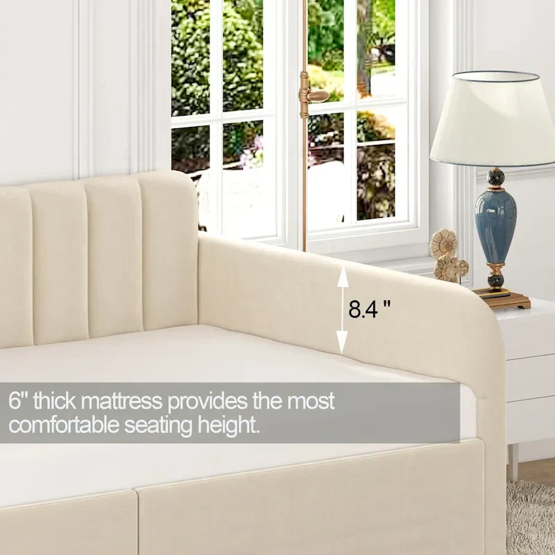 Upholstered Daybed with 2 Drawers - Boucle - Twin Size