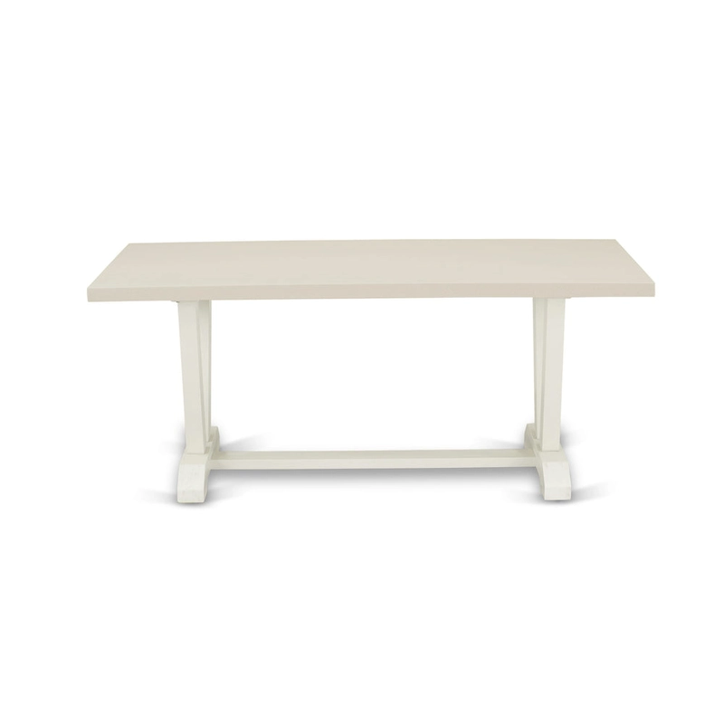 East West Furniture Dining Table Set- a Wooden Table and Cream Linen Fabric Parsons Chairs, Linen White(Pieces Options)