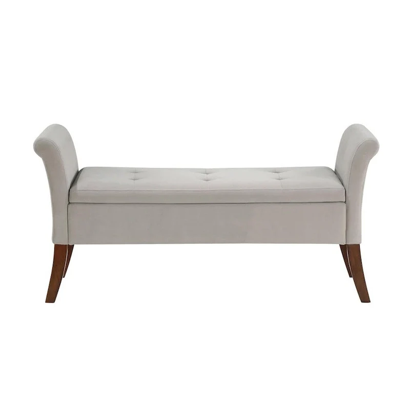 Velvet Upholstered Rolled Arms Storage Bench