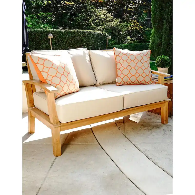Laurel Tan Teak 57 Outdoor Sofa with Cushions