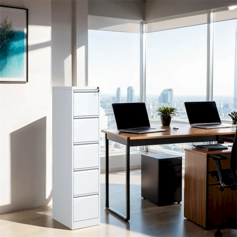 5 Drawer Vertical File Cabinet w/Lock Office Home Steel File Cabinet