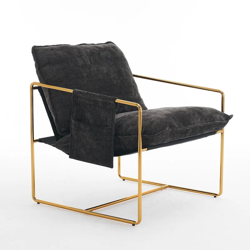 30.7 Arm Chair with Metal Frame and Gold Accents (Set of 2)