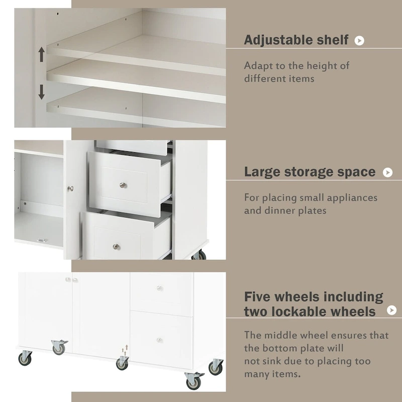 Multifunctional Kitchen Cart with Spice Rack and Adjustable Shelves