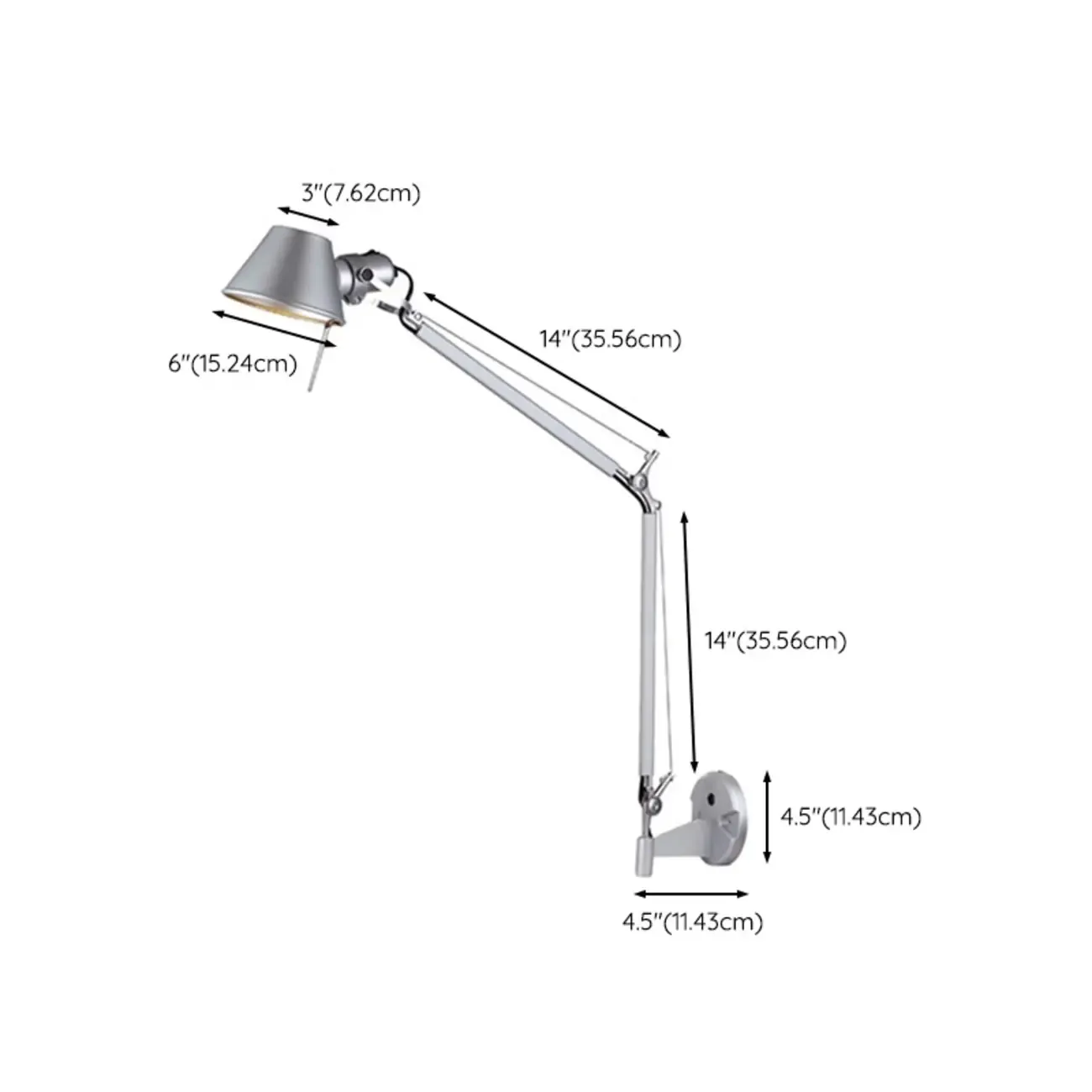 Industrial Silver Aluminum Adjustable Swing Arm Wall Light