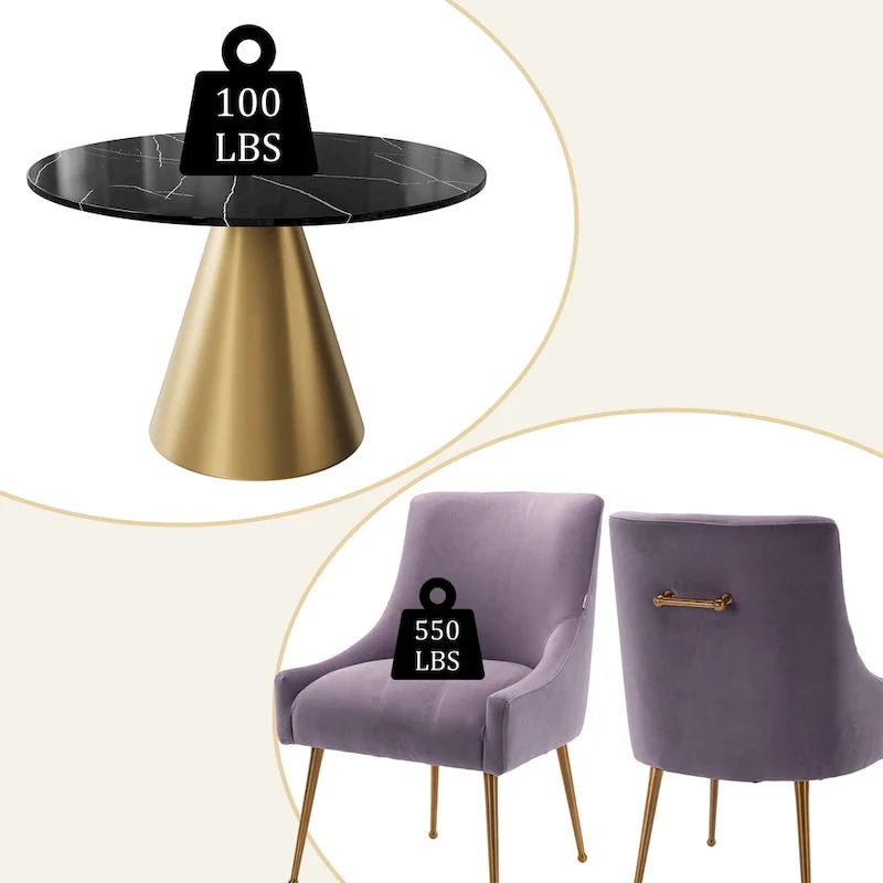 Clihome 5 Piece Black Marble Top Table with Velvet Dining Chair Set