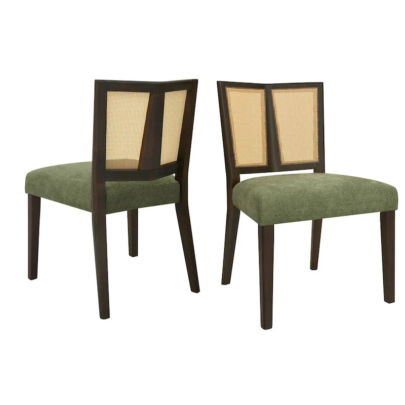 '- Oliver Mid-Century Rattan Back Upholstered Dining Chair Set of 2