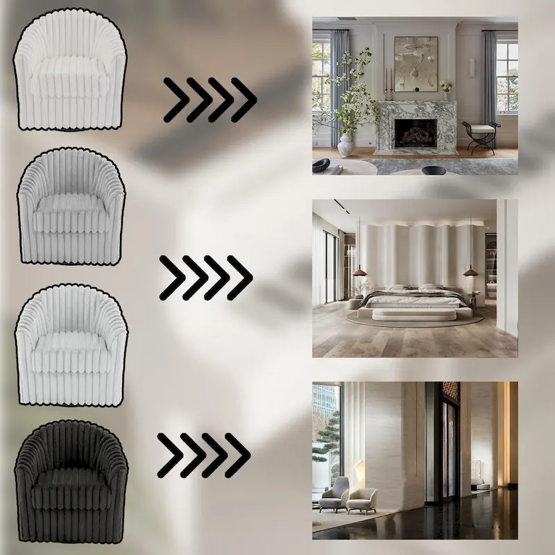 30.7W Faux Fur Upholstered Accent Chair Swivel Barrel Chair