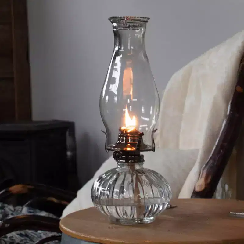 Lehman's Rayo Ellipse Oil Lamp, Indoor Non-Electric Lighting for Everyday or Emergencies, Clear Glass Font and Chimney, Silver-Plated Burner, 13 inch