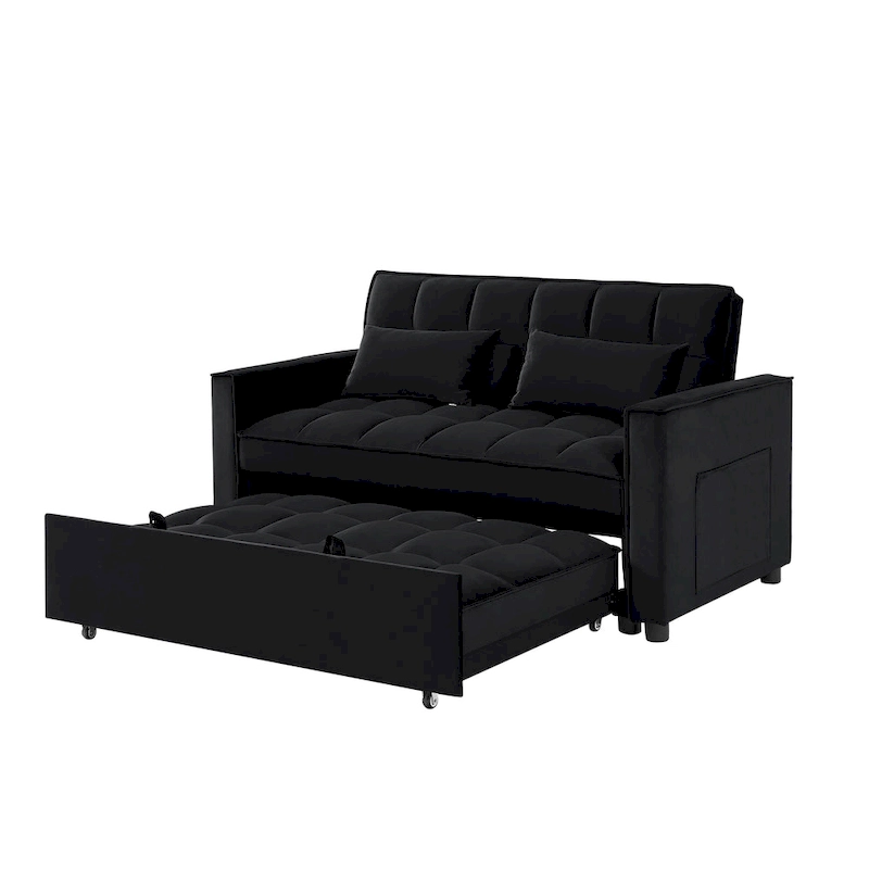 Velvet Convertible Loveseat Sleeper Sofa Couch with 2 Pillows