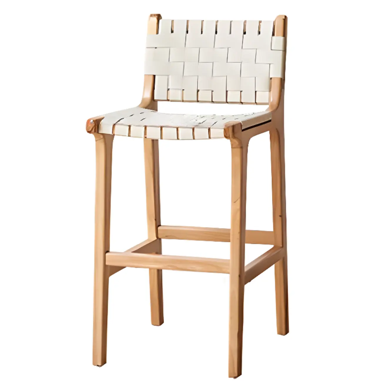 Rustic Wood Wicker Seat Counter Bar Stools with Back