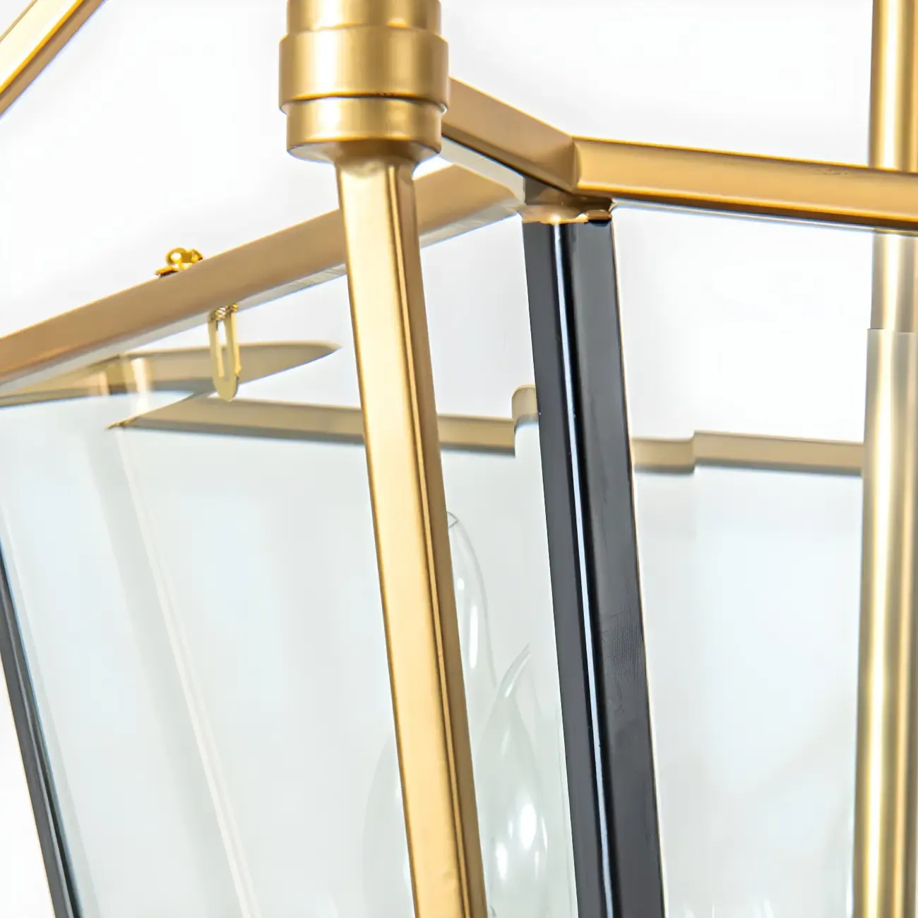 Adjustable Kitchen Gold Square Glass Caged Candle Chandelier