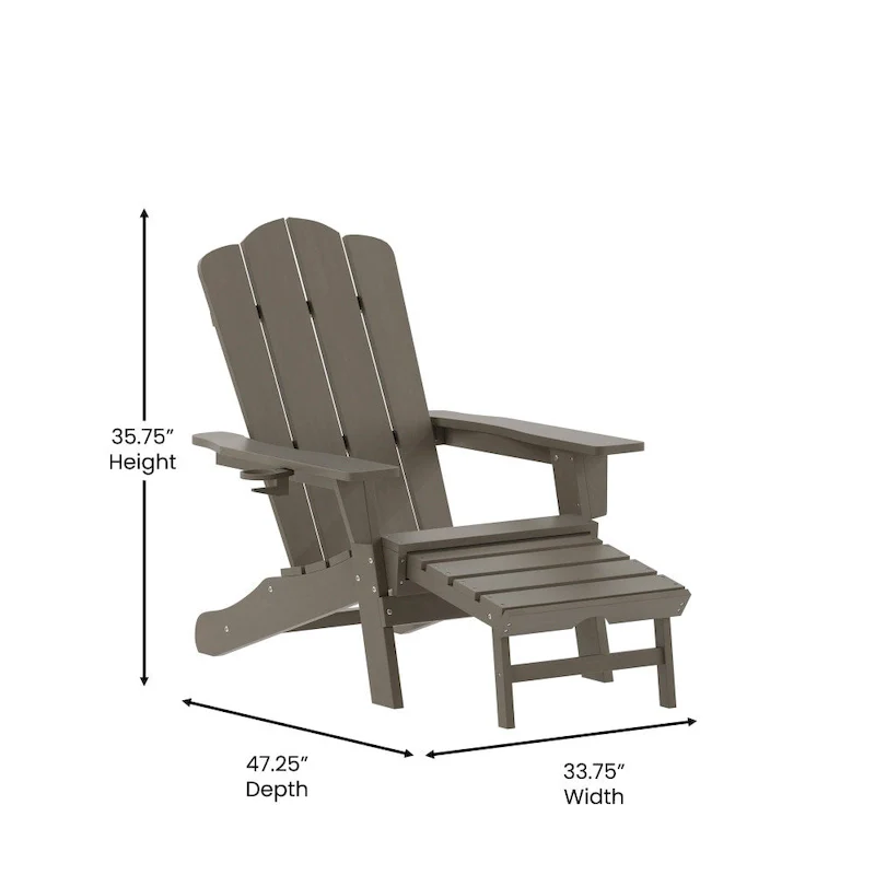 Commercial All-Weather Adirondack Chair with Pullout Ottoman & Cupholder