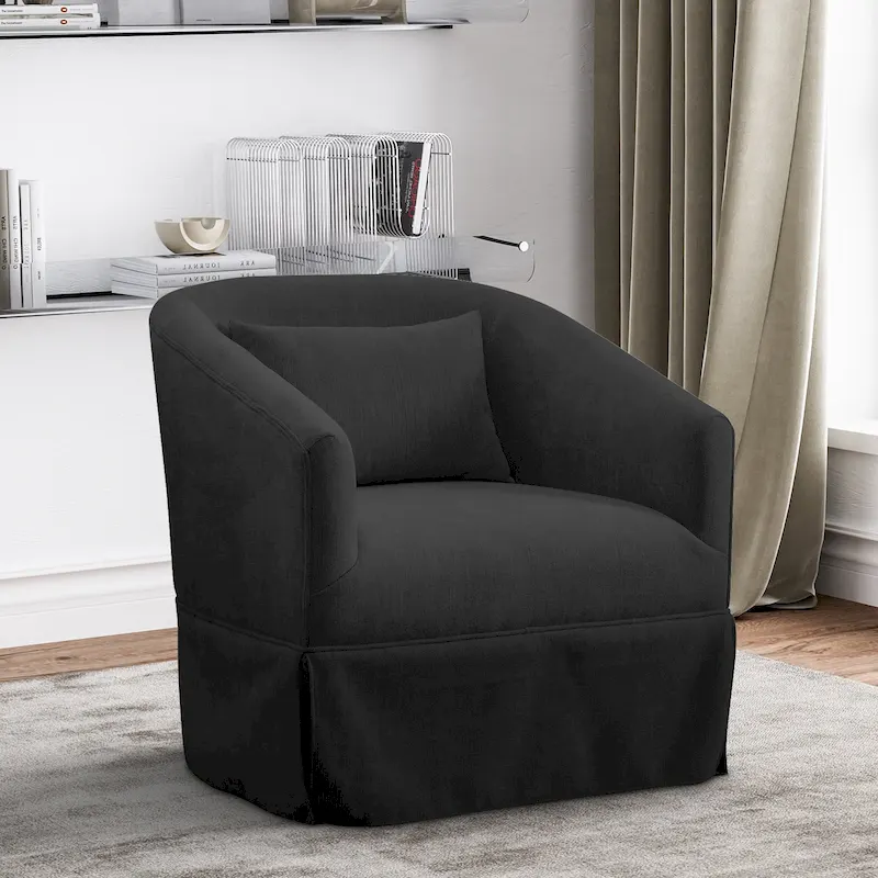 Ouyessir Upholstered Swivel Barrel Chair 360 Degree Accent Chair Fabric Armchair
