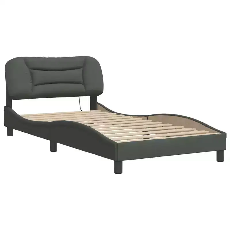 vidaXL Bed Frame with LED Lights Base Curved Platform Bedroom Furniture Fabric