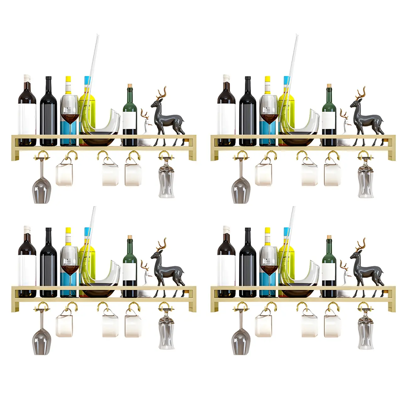 Floating Mount Metal Wine Glasses and Bottle Rack with Hook