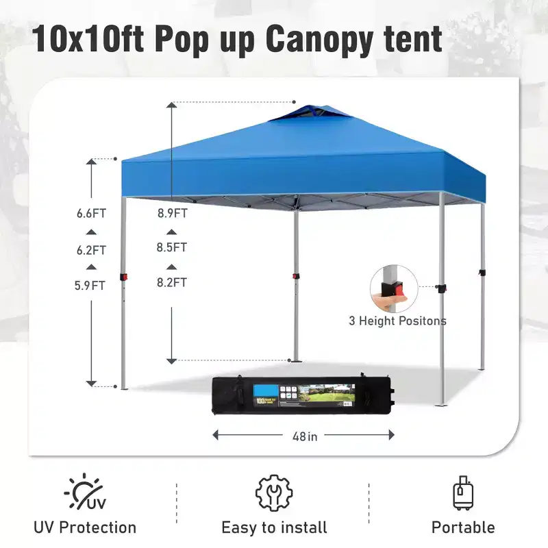 Captiva Designs 10 x 10 Outdoor Pop-Up Canopy Tent - Portable Sun Shelter for Camping & Events (Blue)