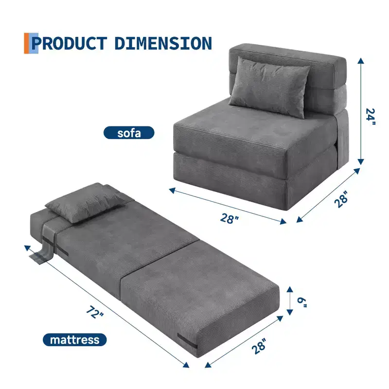 COZONY 4-in-1 Folding Sofa Bed & Sleeper Chair, 72/76L Convertible Loveseat, Tufted Floor Lounger