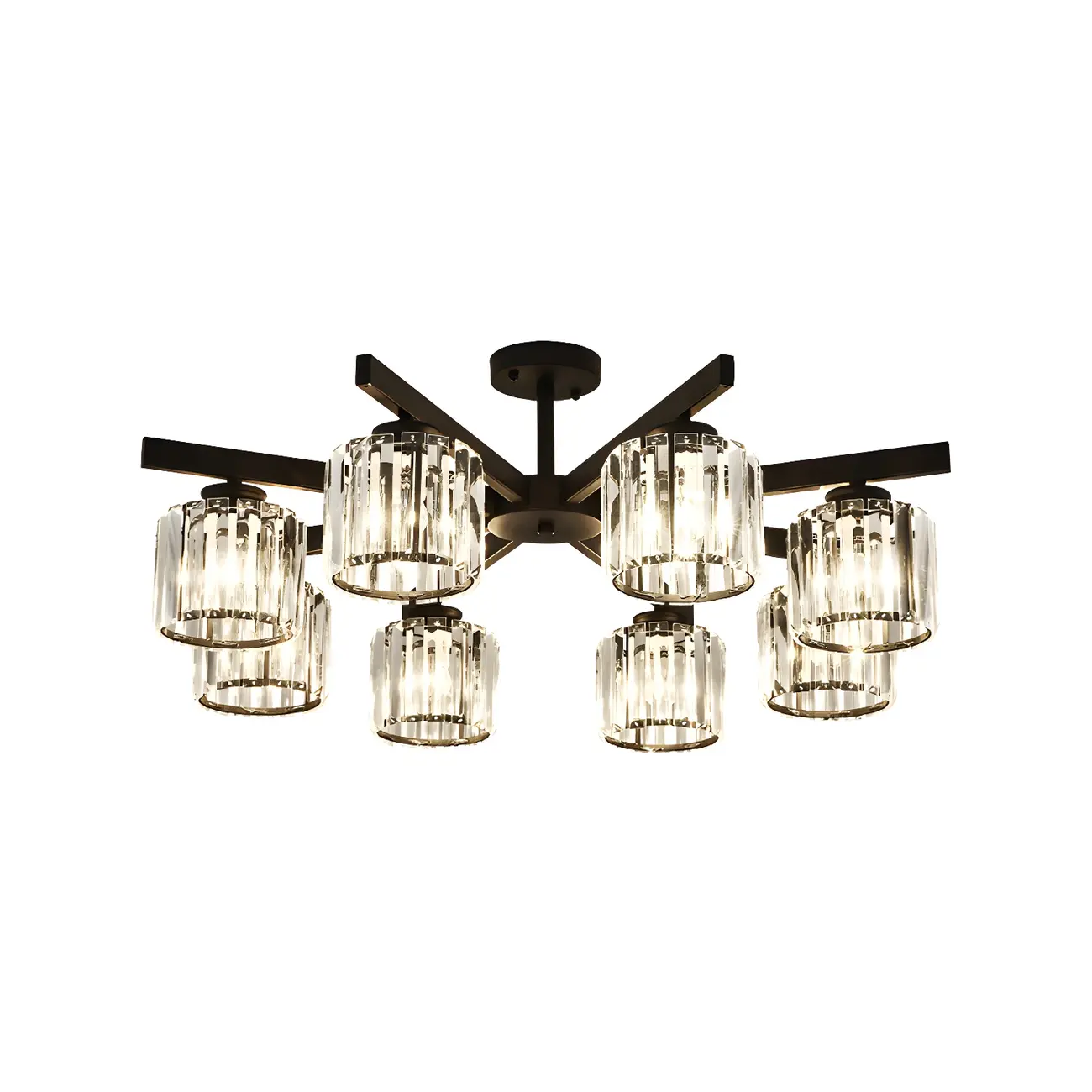 Modern Large Black Cylinder Crystal Semi Flush Ceiling Light