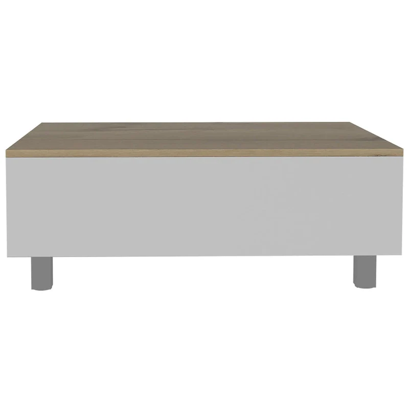 32 White And Light Oak Manufactured Wood Rectangular Lift Top Coffee Table With Drawer And Shelf - 21.4 H x 31.5 W x 21.4 D