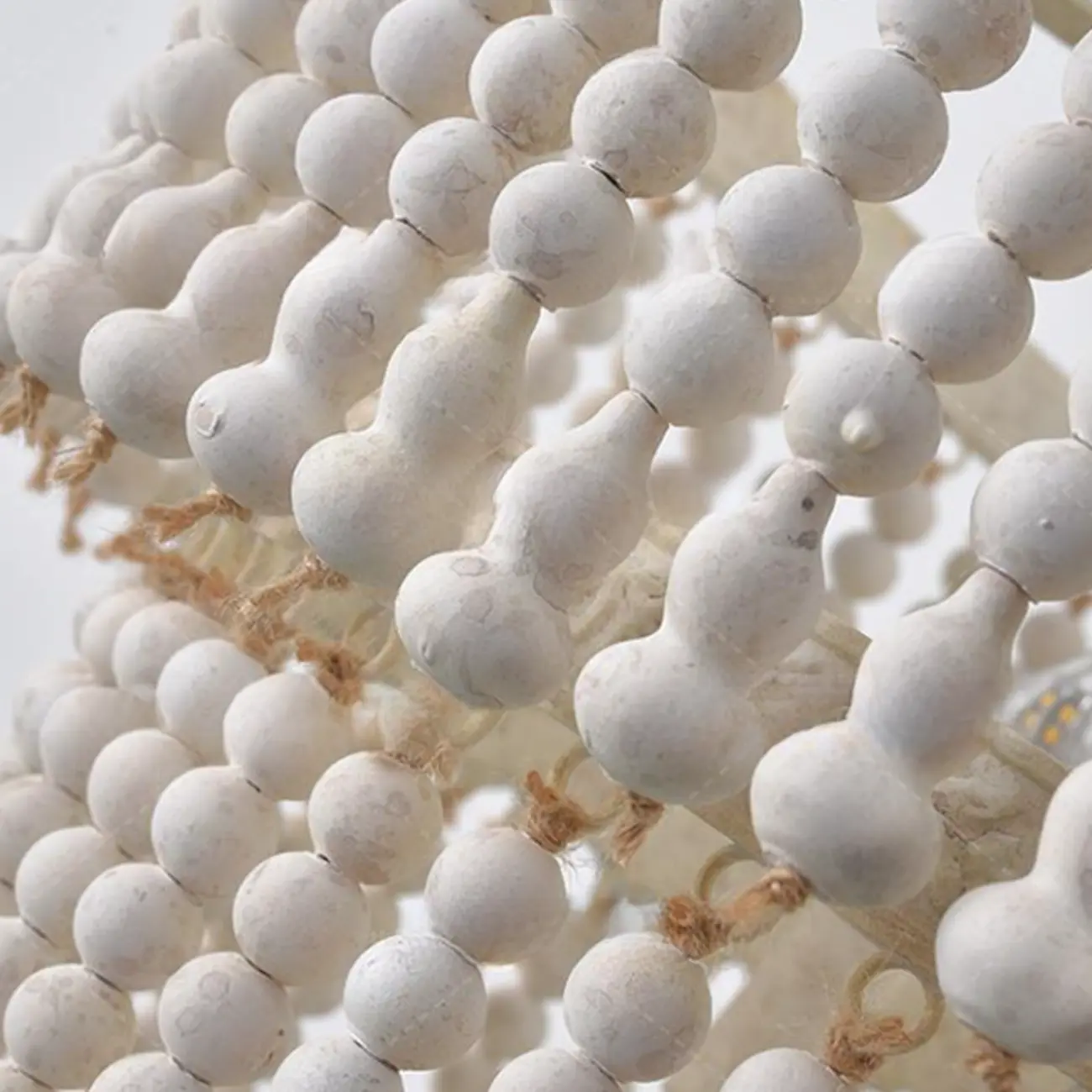 3 Tiers White Wood Beaded Chandelier with Elegant Design