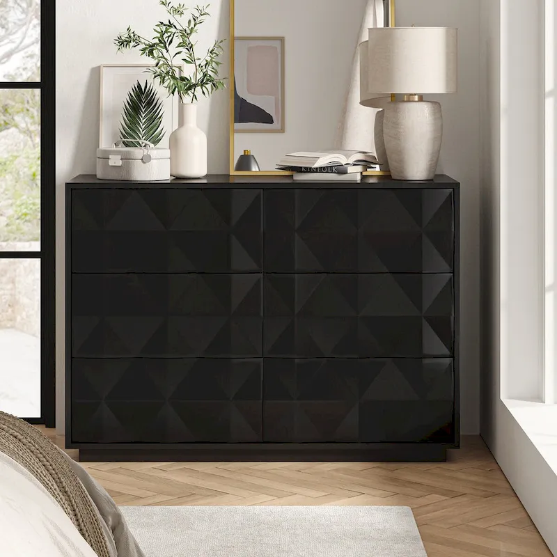 6-Drawer Dresser with Geometric Panel Doors