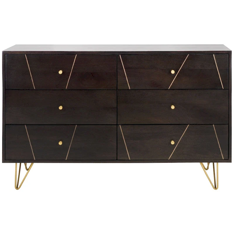 Black & Gold 6-Drawer Dresser with Steel Hairpin Legs, Single-User