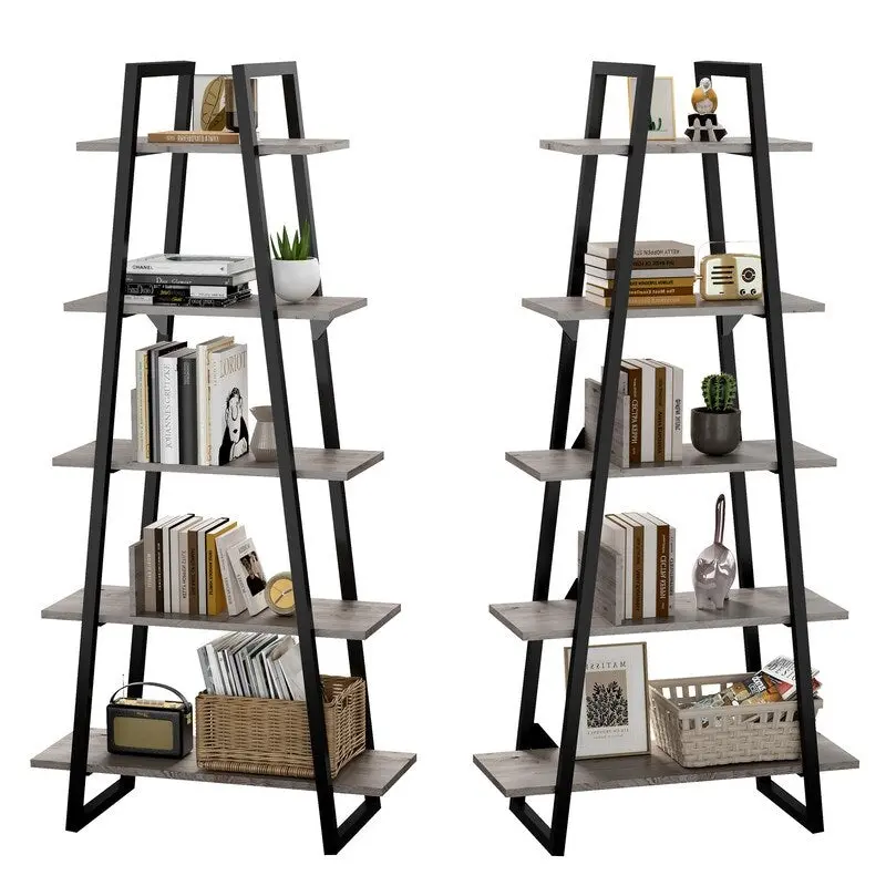 5-Tier Industrial Bookshelf with Metal Frame