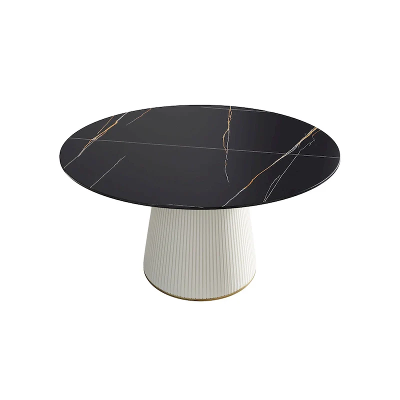 Round PU Pedestal Dining Table Faux Marble Dining Table