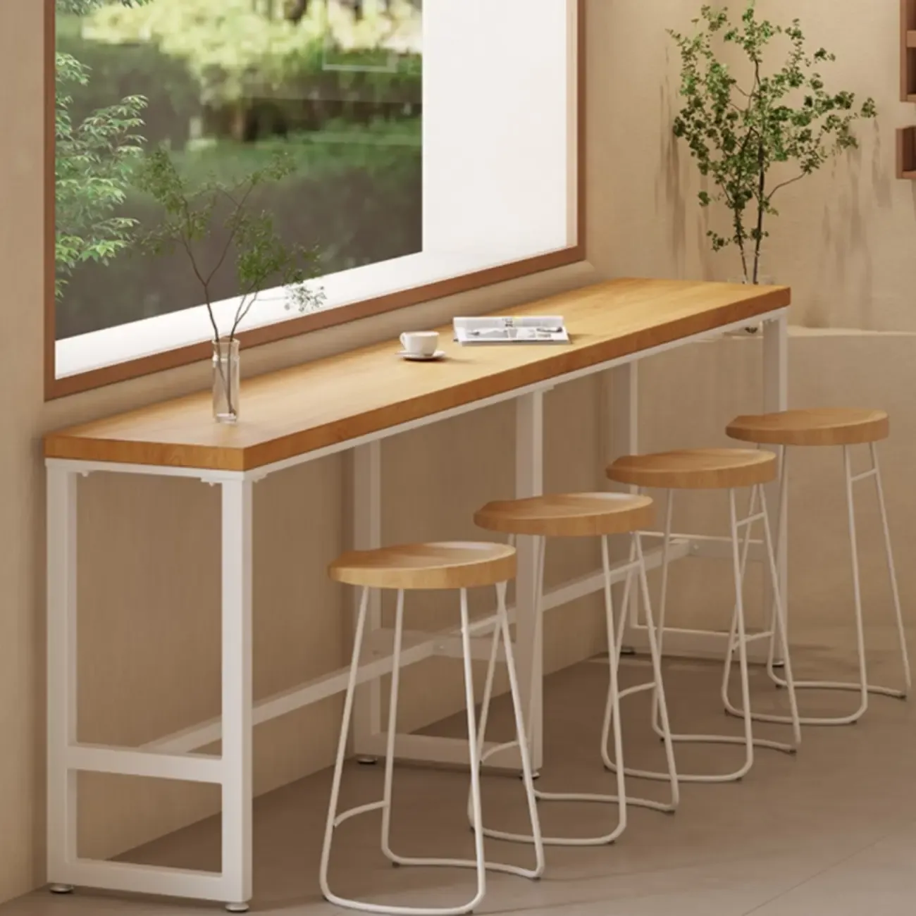 Nordic Log Wood Bar Height Table Trestle Base for Living Room