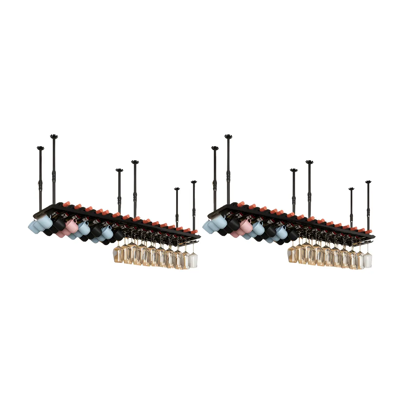 Industrial Metal Hanging Wine Rack with Glass Holder