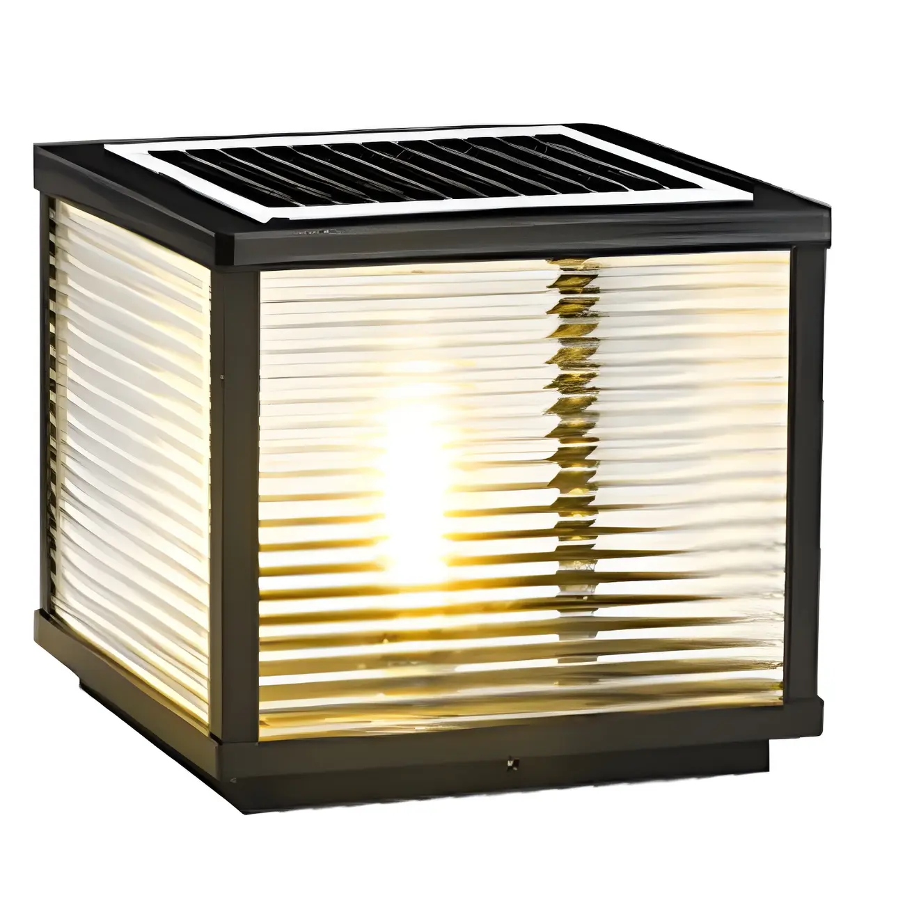 Modern Warm Light Cube Solar Outdoor Post Lights
