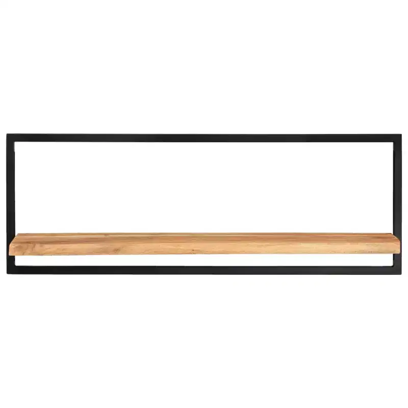 Wall Shelf Set of 2 Natural wood and black