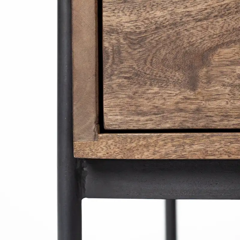 Glenn I Square Dark Brown Wood and Iron Black Frame Side Table