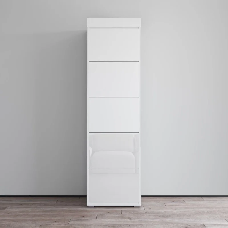 Wardrobe Armoire, Glass Front Doors, Matte Body, Contemporary Style, Gray / Black / White, 1 Unit