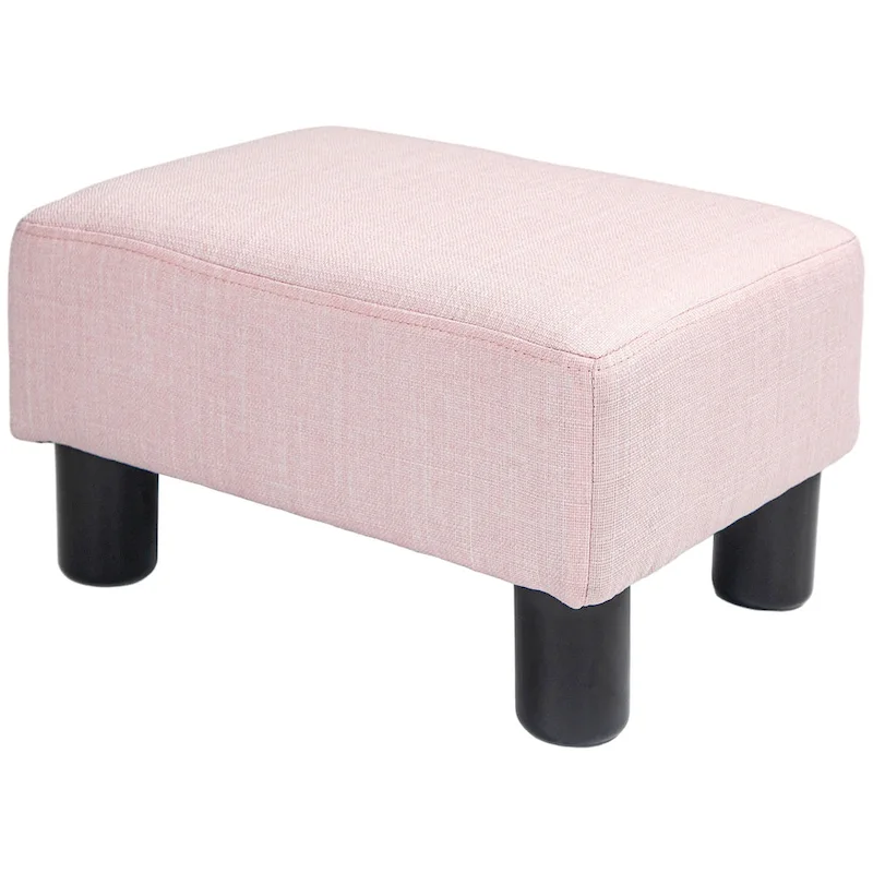 Dark Blue Linen Footrest Ottoman - Rectangle Cube Design