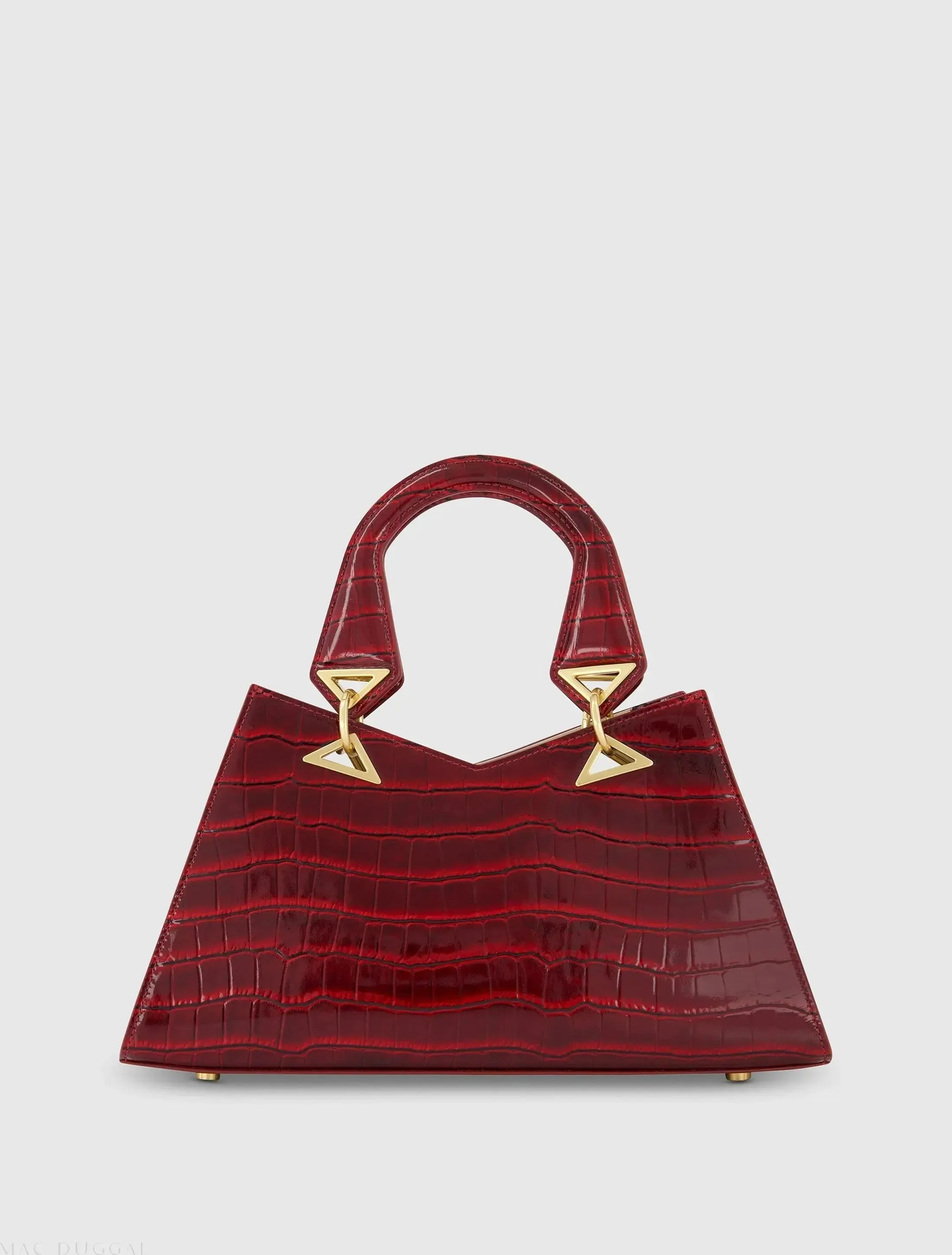 Red Crocodile Leather Handbag With Gold Hardware