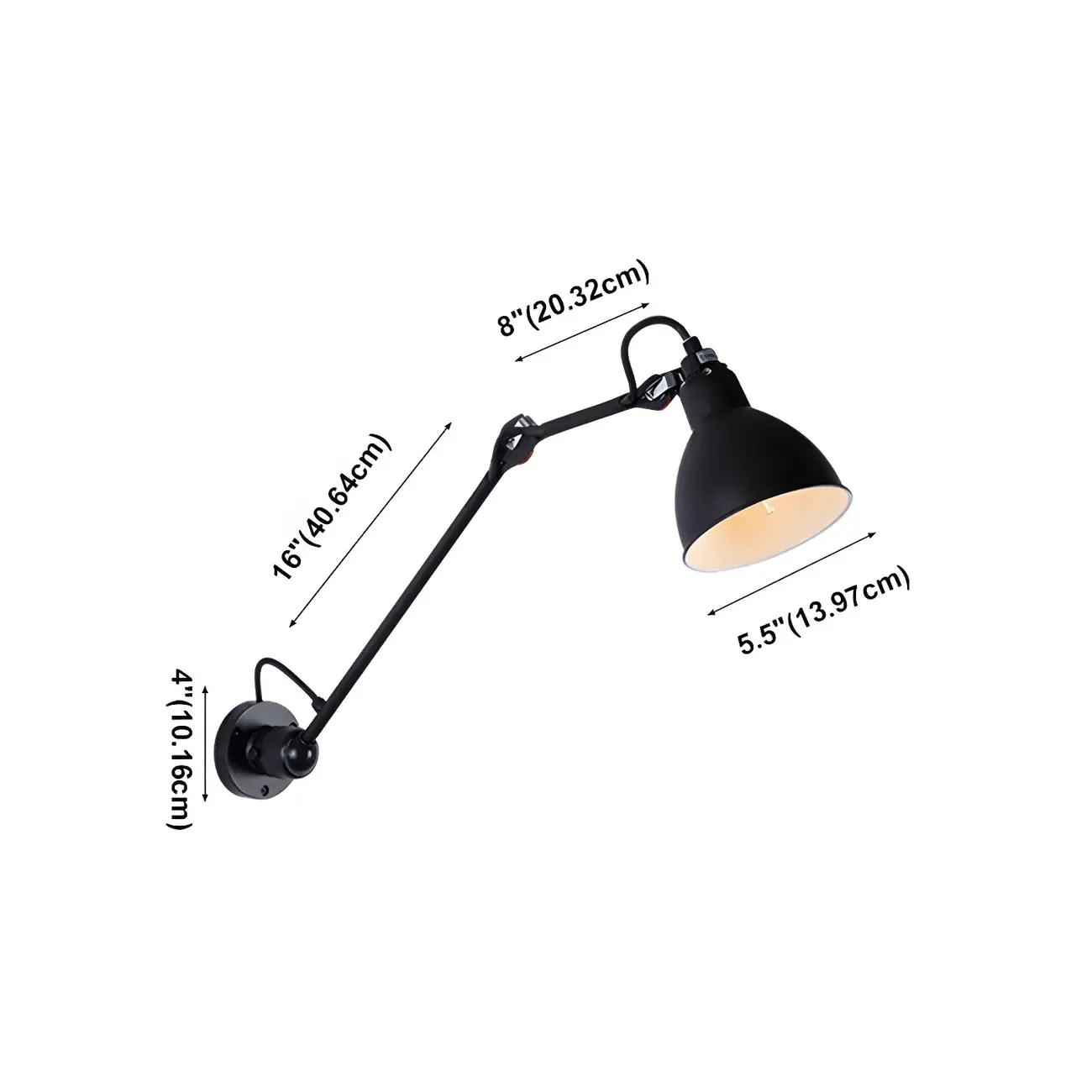 White Inner Shade Black Metal Swing Arm Wall Light