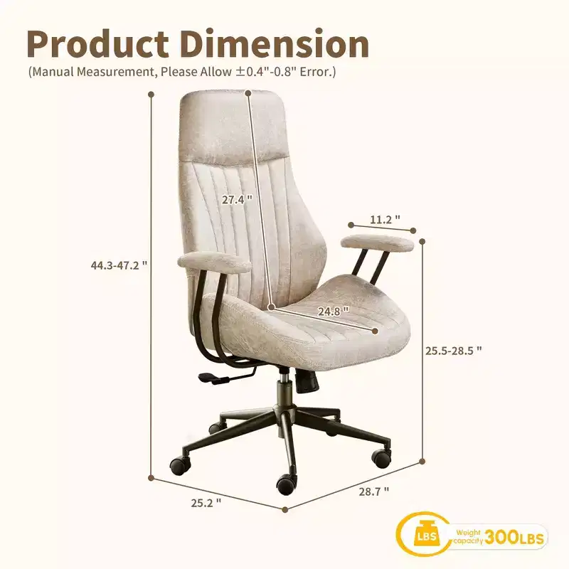 HOMLUX Modern Ergonomic Computer Office Chair High Back Suede Fabric Desk Chairs for Executive or Home Office