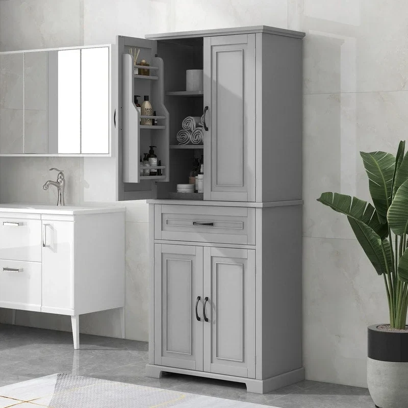 72 Tall Bathroom Storage Cabinet with Doors and Drawer, Multiple Storage Space, Adjustable Shelf, Grey