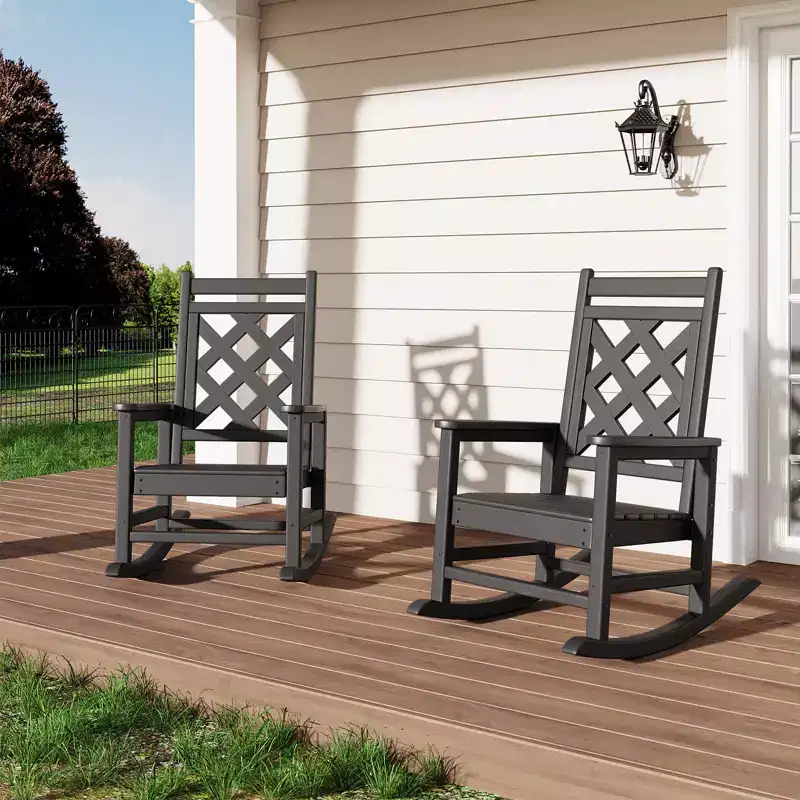 4 Pack Rocking Chair , Patio Rocking Chair Porch Rocker with Wood Texture & 380 LBS Support