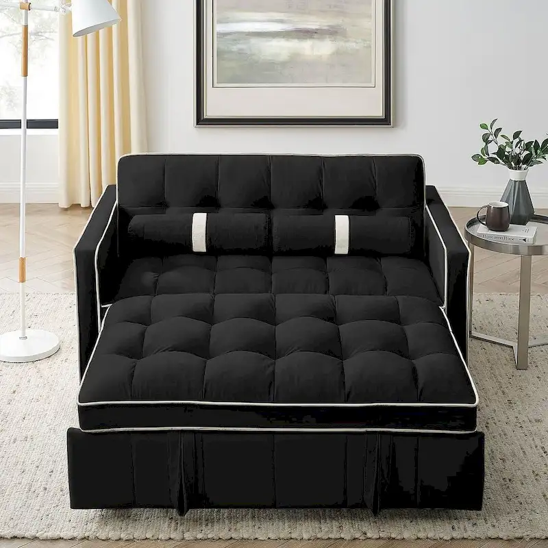 Modern 55.5 Velvet Pull-Out Adjustable Sofa Bed with Side Pockets