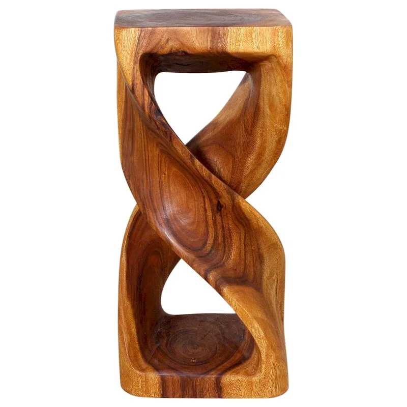 Wood Double Twist Stool Table 12 in SQ x 26 in H Oak Oil - 12 x 12 x 26