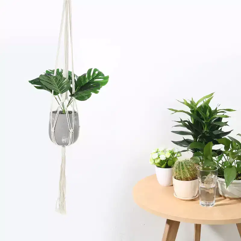 Unique Bargains Cotton Hanging Macrame Wood Plant Hangers 39.4 x 11.8 Inch White 2 Pcs