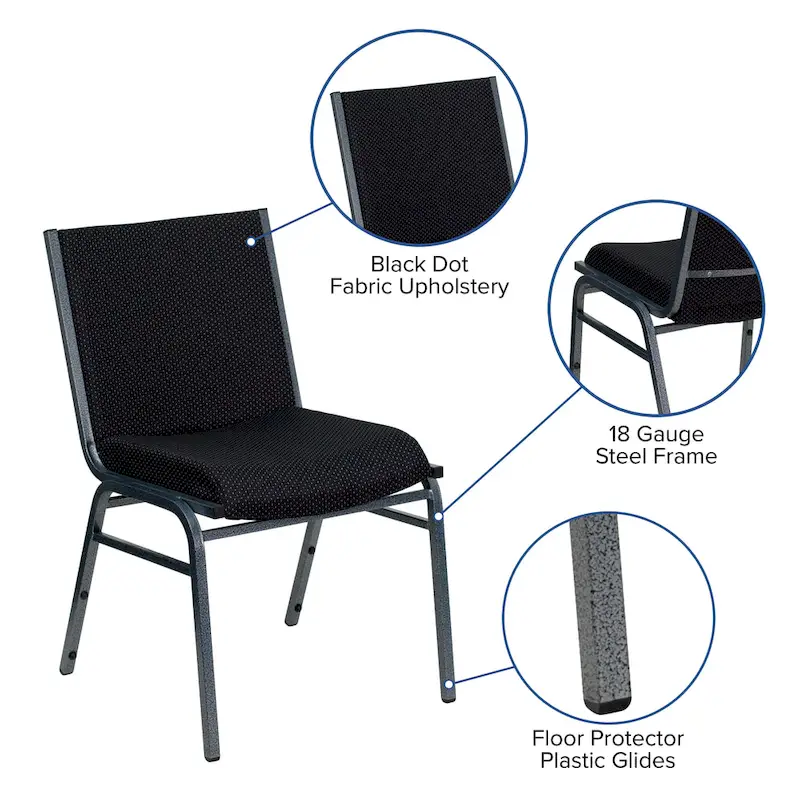 Heavy Duty Stackable Chairs Set of 4 - Gray Vinyl Padded Seat - 550 lb Capacity - 21D x 19.75W x 31.25H - Commercial Grade