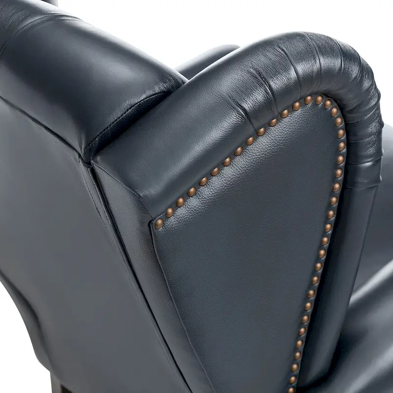 Brown Genuine Leather Wingback Armchair with Nailhead Trim, Set of 2, 1-Person