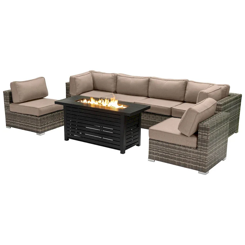 LSI 6 Person Seating Group With Metal Firepit And Sunbrella Cushions