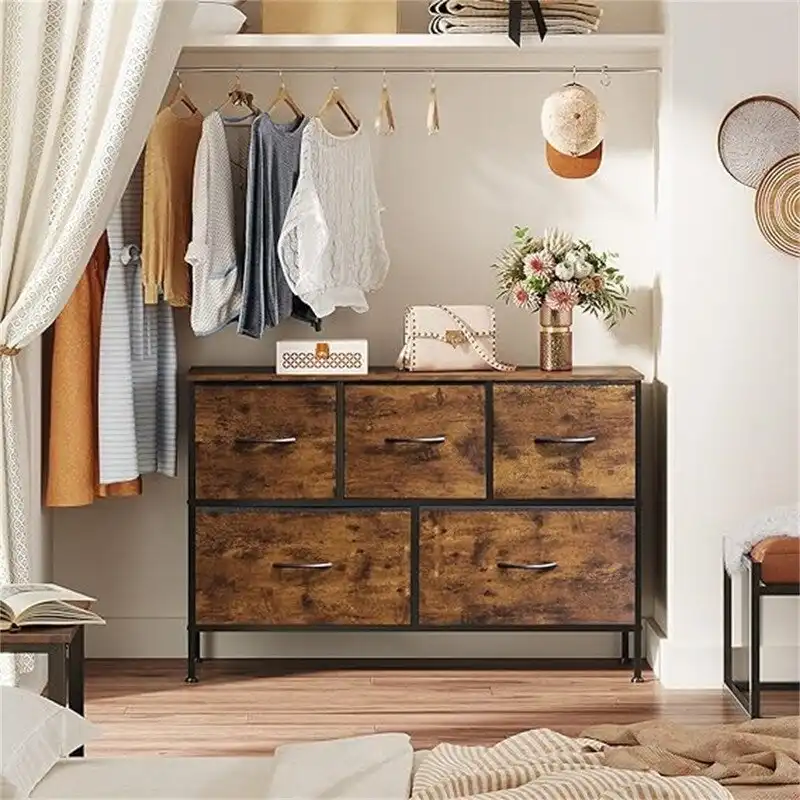 5-Drawer Fabric Dresser with Steel Frame