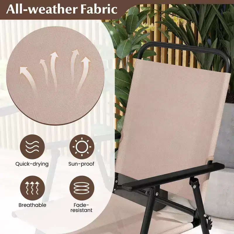 Costway 3PCS Patio Bistro Set Folding Chairs Round Bar Table with 1.6'' Umbrella Hole Yard
